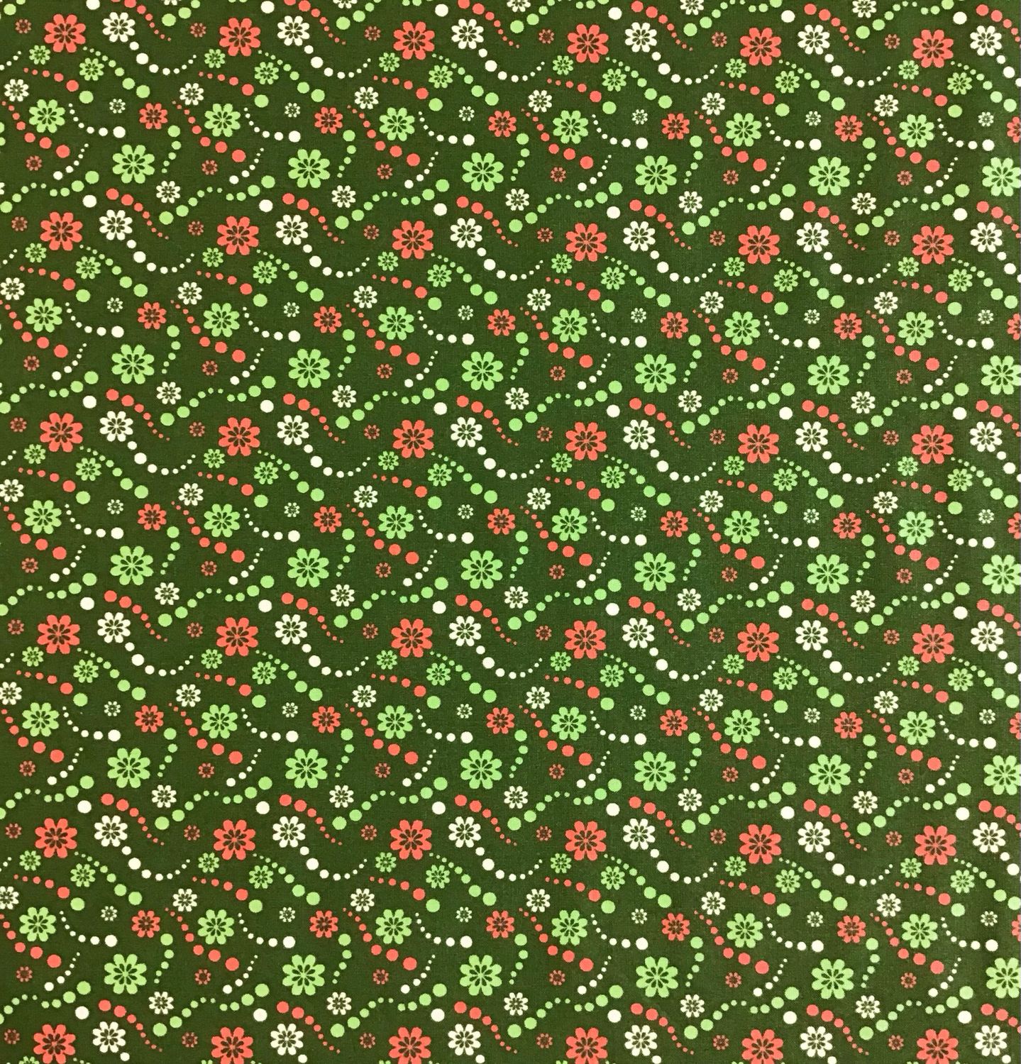 Organic Cotton - Green Flowers and Dots