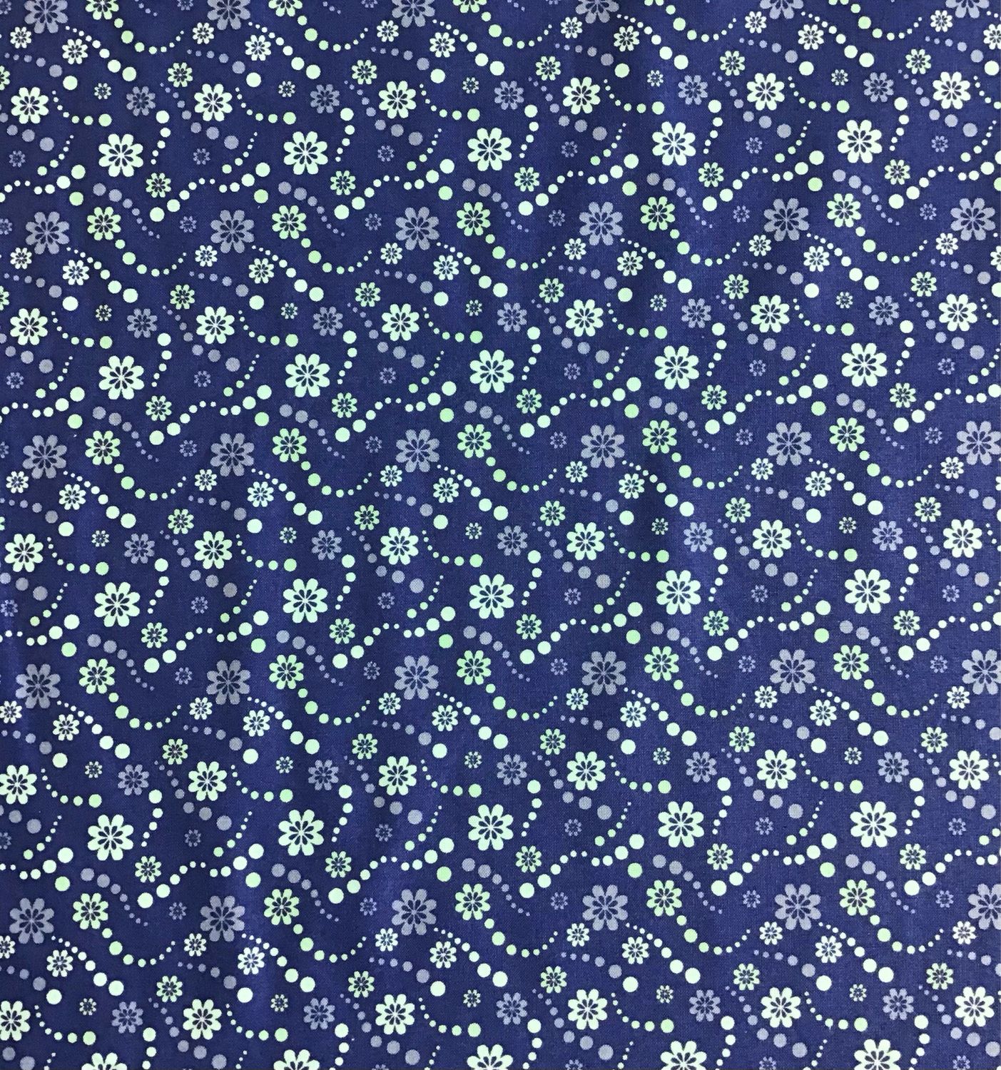Organic Cotton - Blue Flowers and Dots