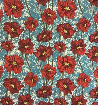 Red Flowers On Blue