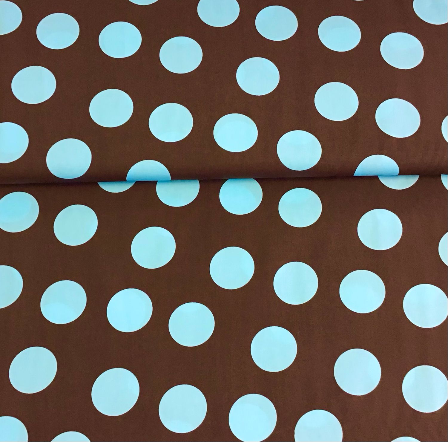 Cotton Poplin- Blue Polka Dots On Brown