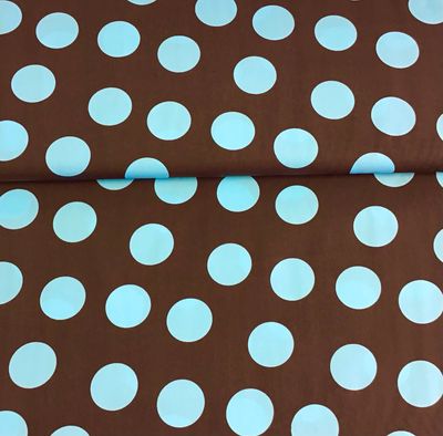 Cotton Poplin- Blue Polka Dots On Brown