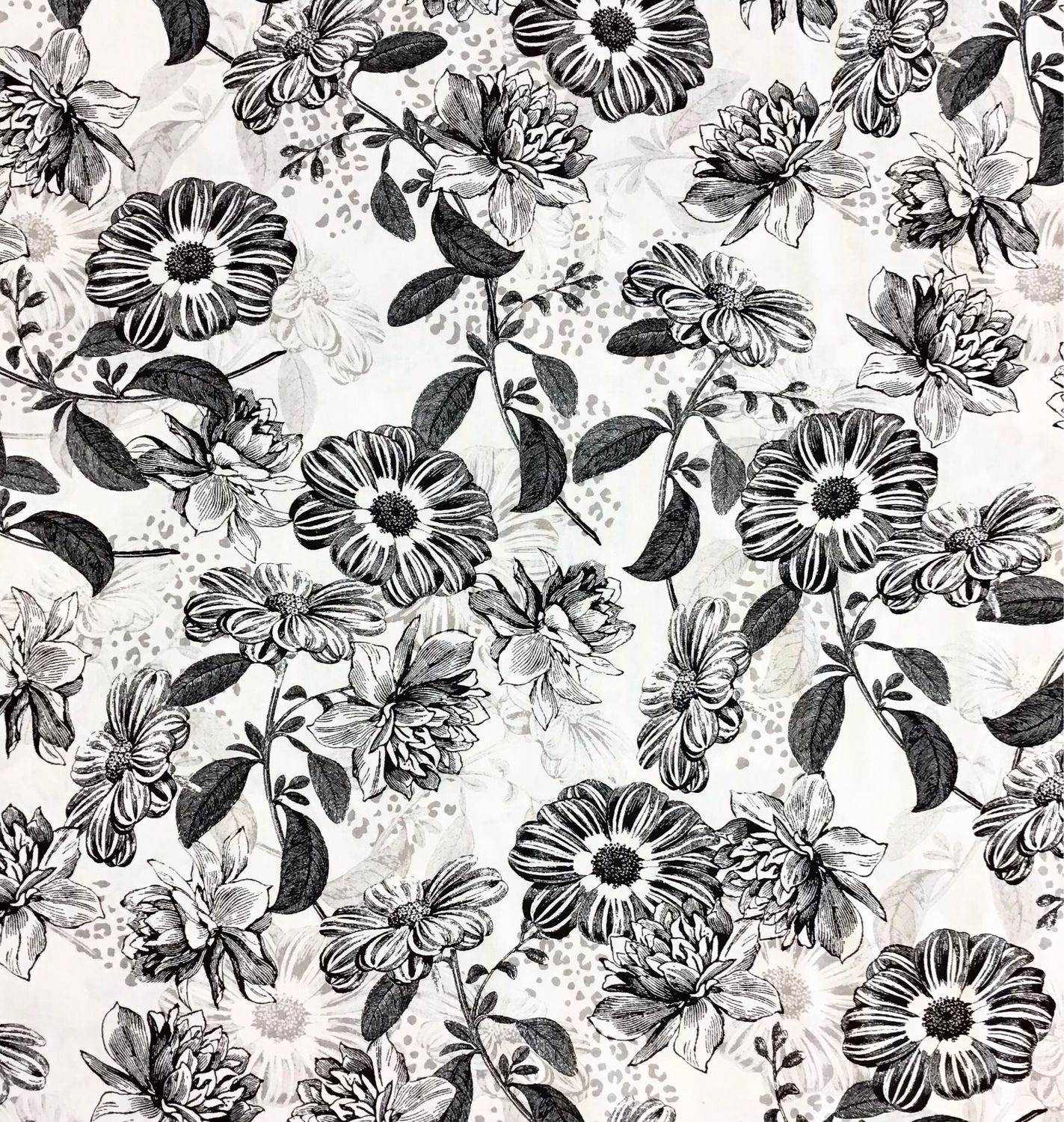 Monochrome Flowers Cotton Poplin
