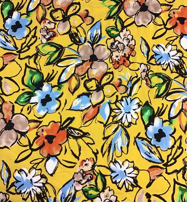 Cotton Satin- Yellow with Flowers