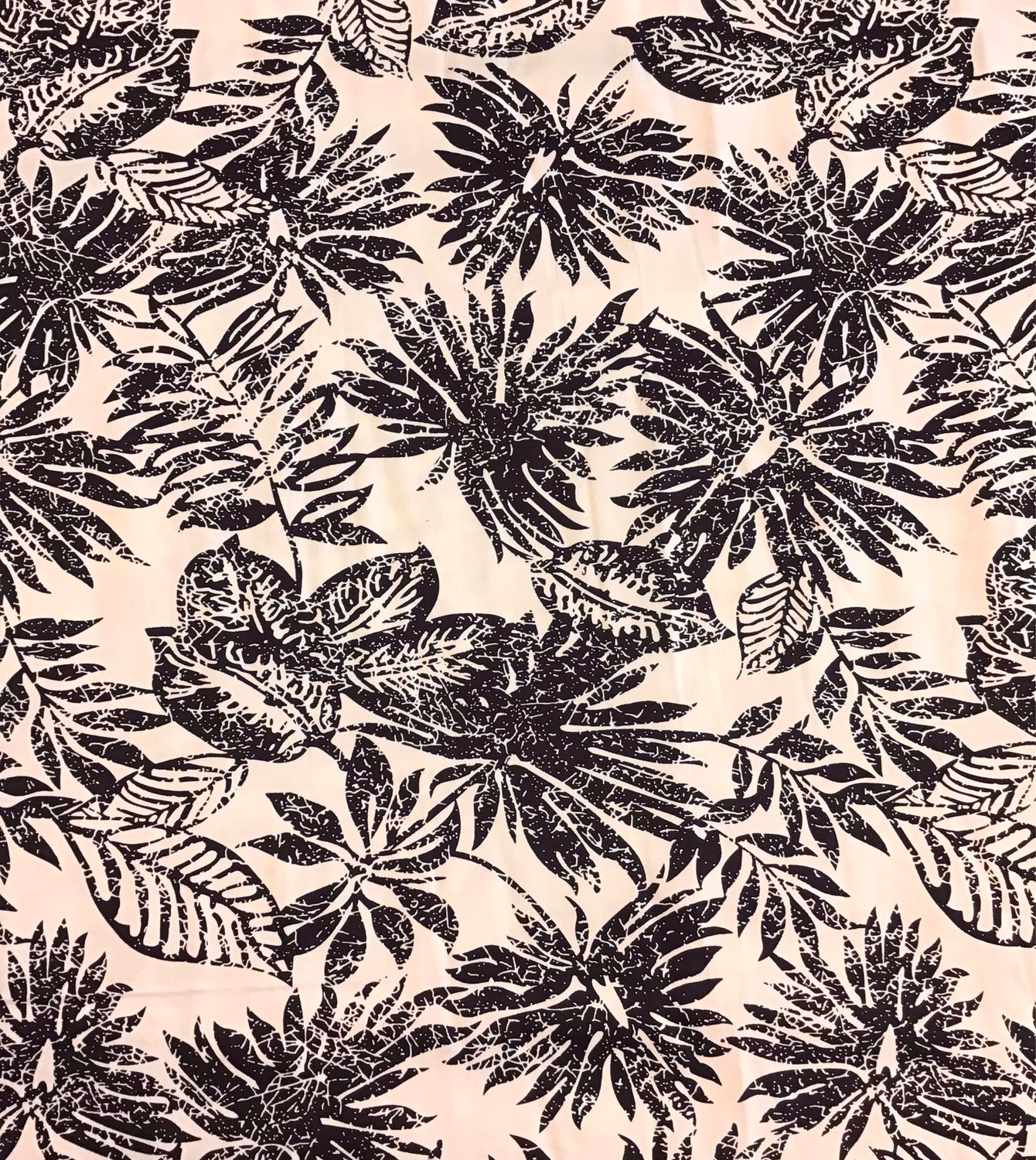 Cotton Satin- Navy Leaves on White