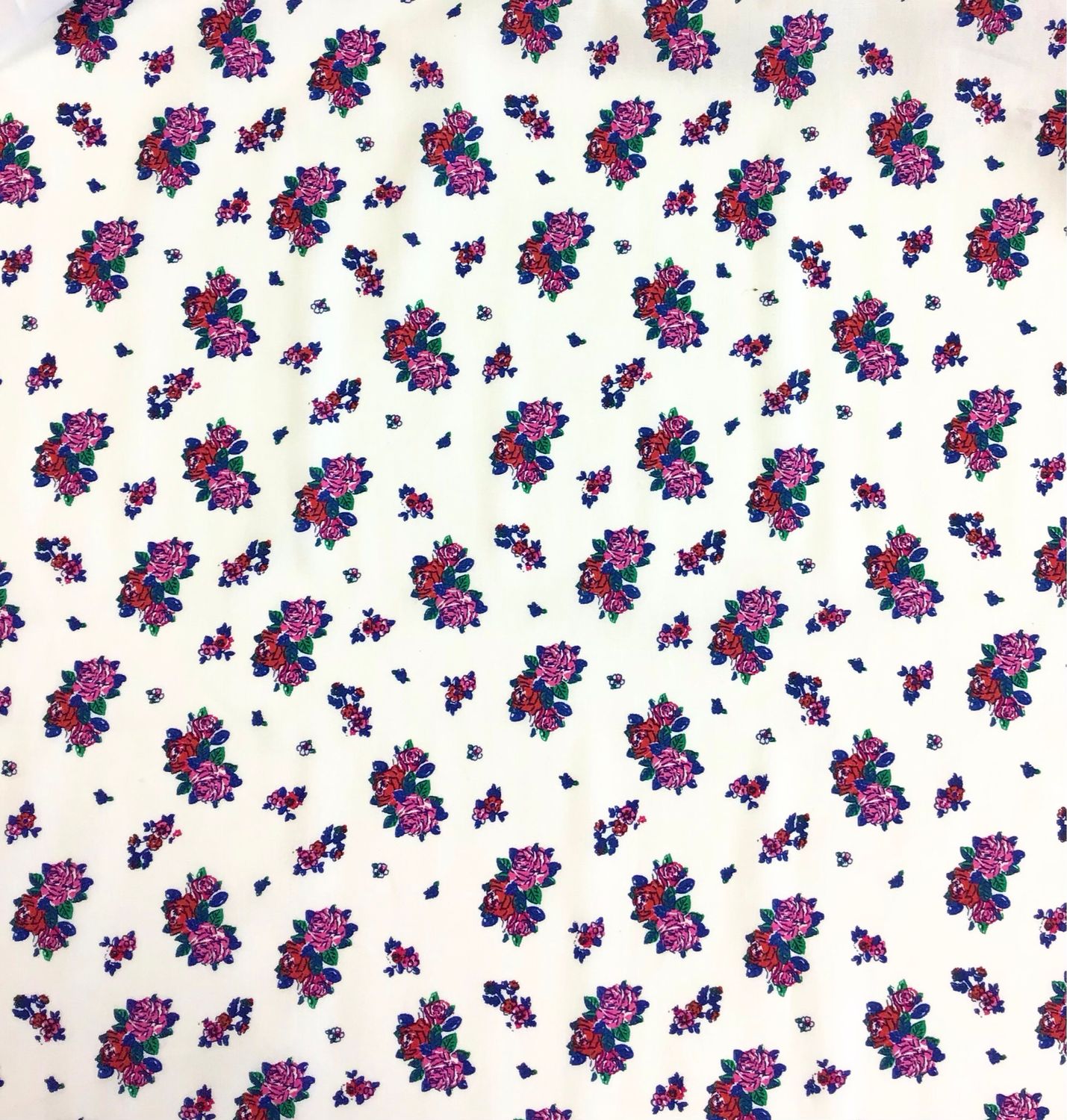White Cotton with Pink/ Red Roses