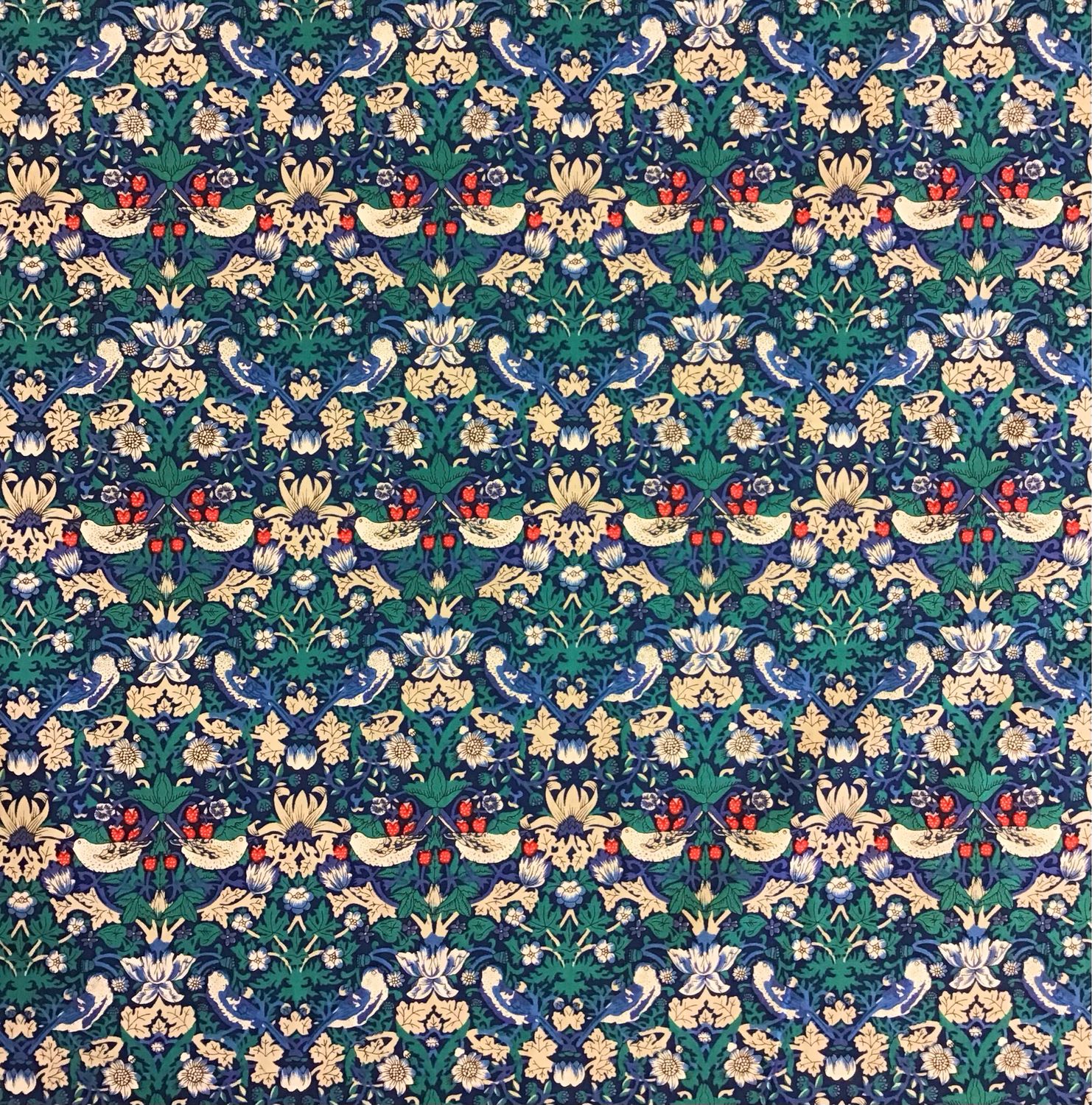 Blue Cotton with Strawberries and Birds Blue Cotton with Strawberries and Birds