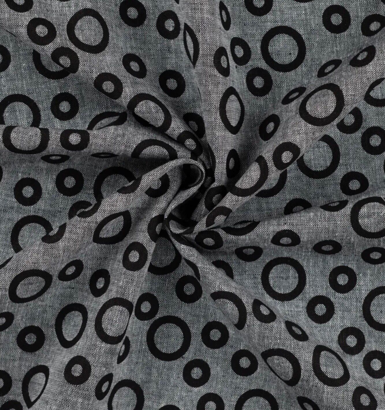 Cotton Linen Mix- Circles Black