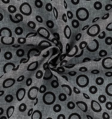 Cotton Linen Mix- Circles Black