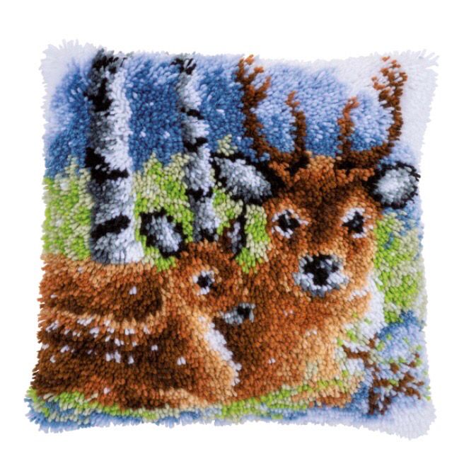 Latch Hook Cushion Kit- Deer In The Snow Latch Hook Cushion Kit- Deer In The Snow