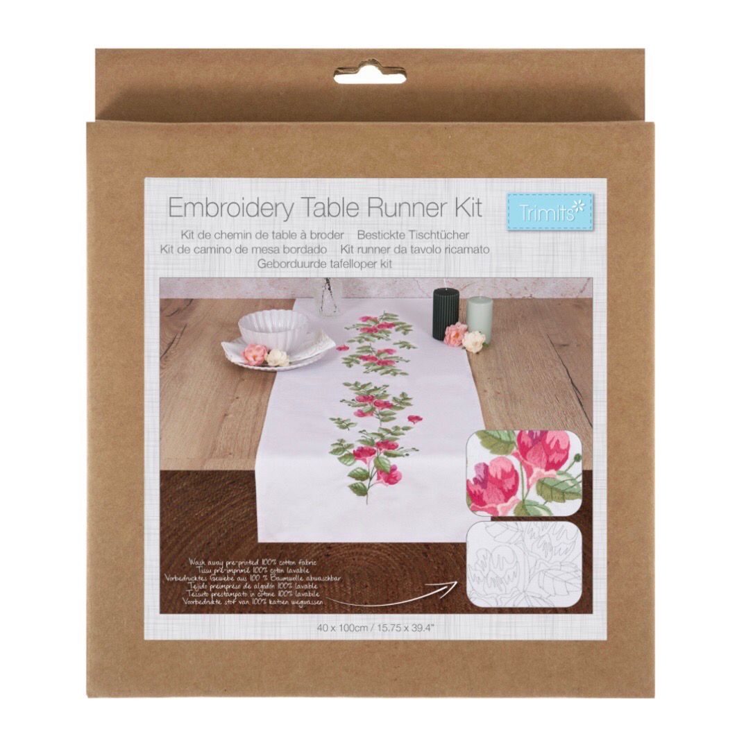 Embroidery Table Runner- Floral Berries Embroidery Table Runner- Floral Berries