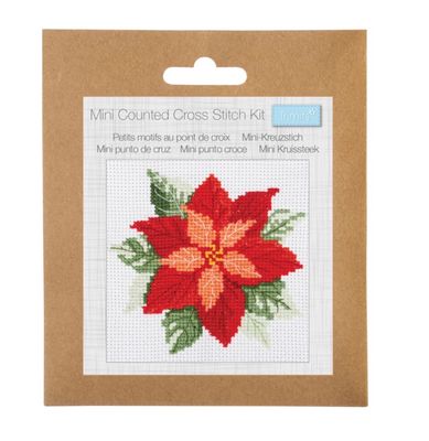 Counted Mini Cross Stitch Kit- Poinsettia Counted Mini Cross Stitch Kit- Poinsettia
