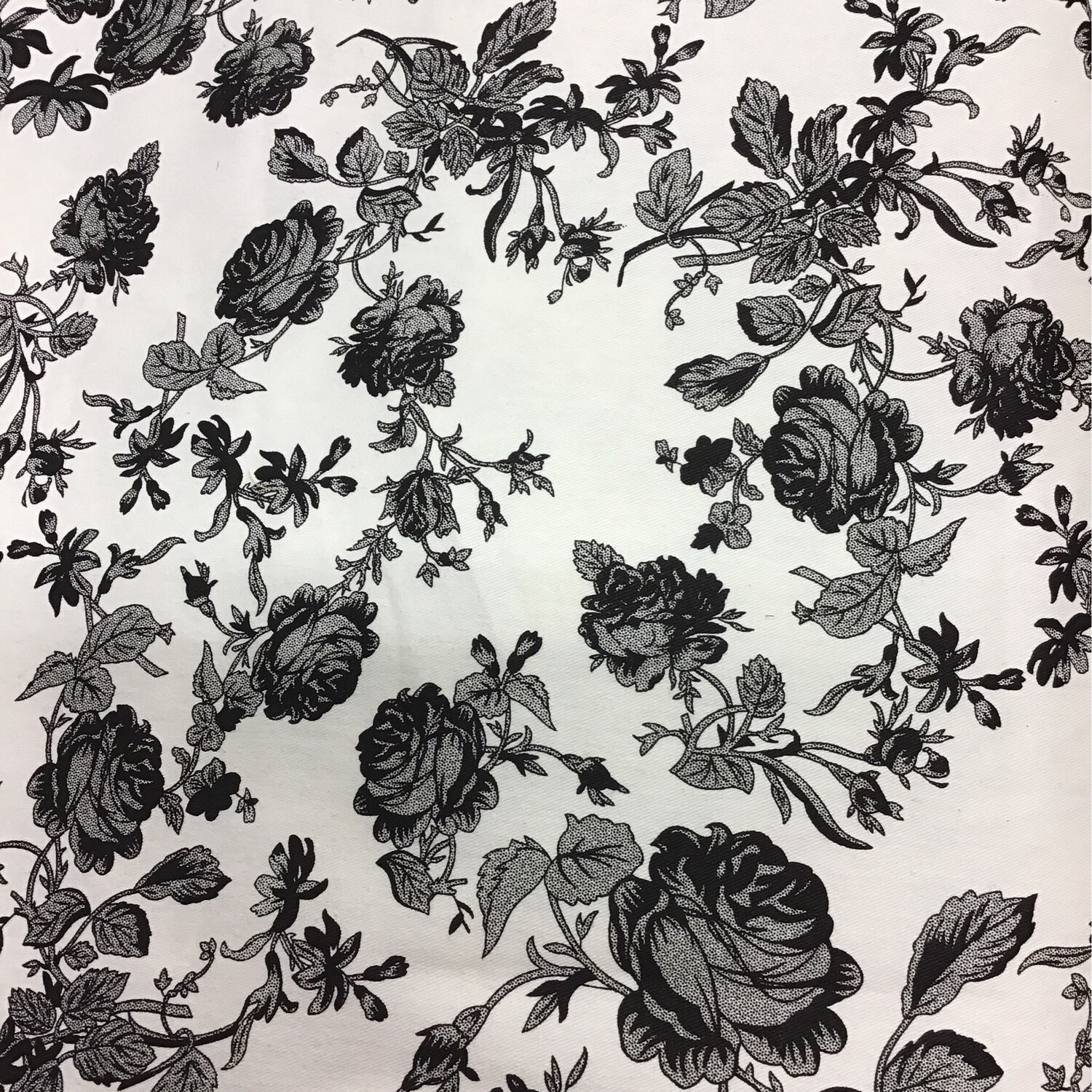 Printed Denim- Black Flowers on White