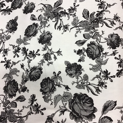 Printed Denim- Black Flowers on White