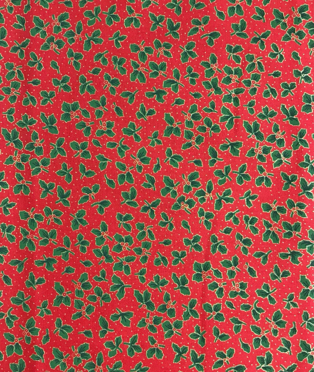 John Louden Christmas Fabric- Red/ Gold/ Holly John Louden Christmas Fabric- Red/ Gold/ Holly