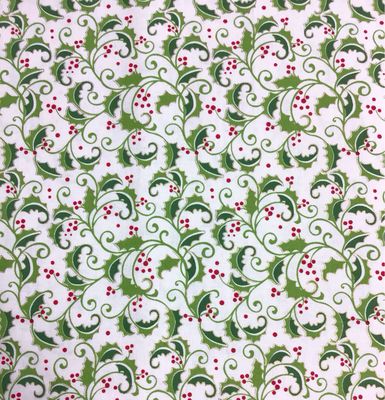 John Louden Christmas Fabric- Holly On White