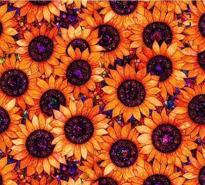 Sonny In The Sunflowers- Stained Glass Sunflowers- Orange