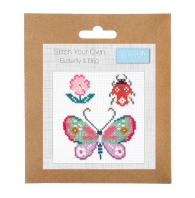 Counted Cross Stitch Kit: Mini: Butterfly & Bug Counted Cross Stitch Kit: Mini: Butterfly & Bug