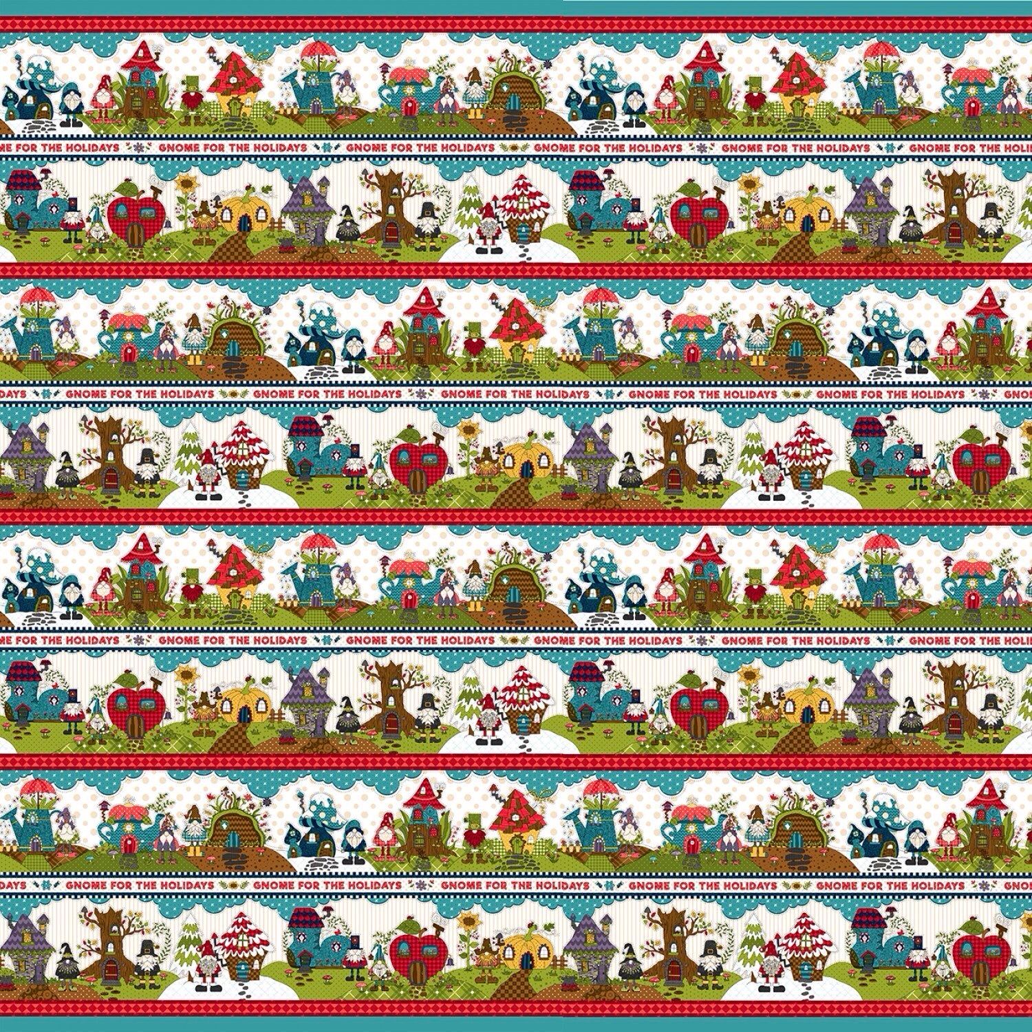 Gnome For The Holidays- Border Stripe- Teal
