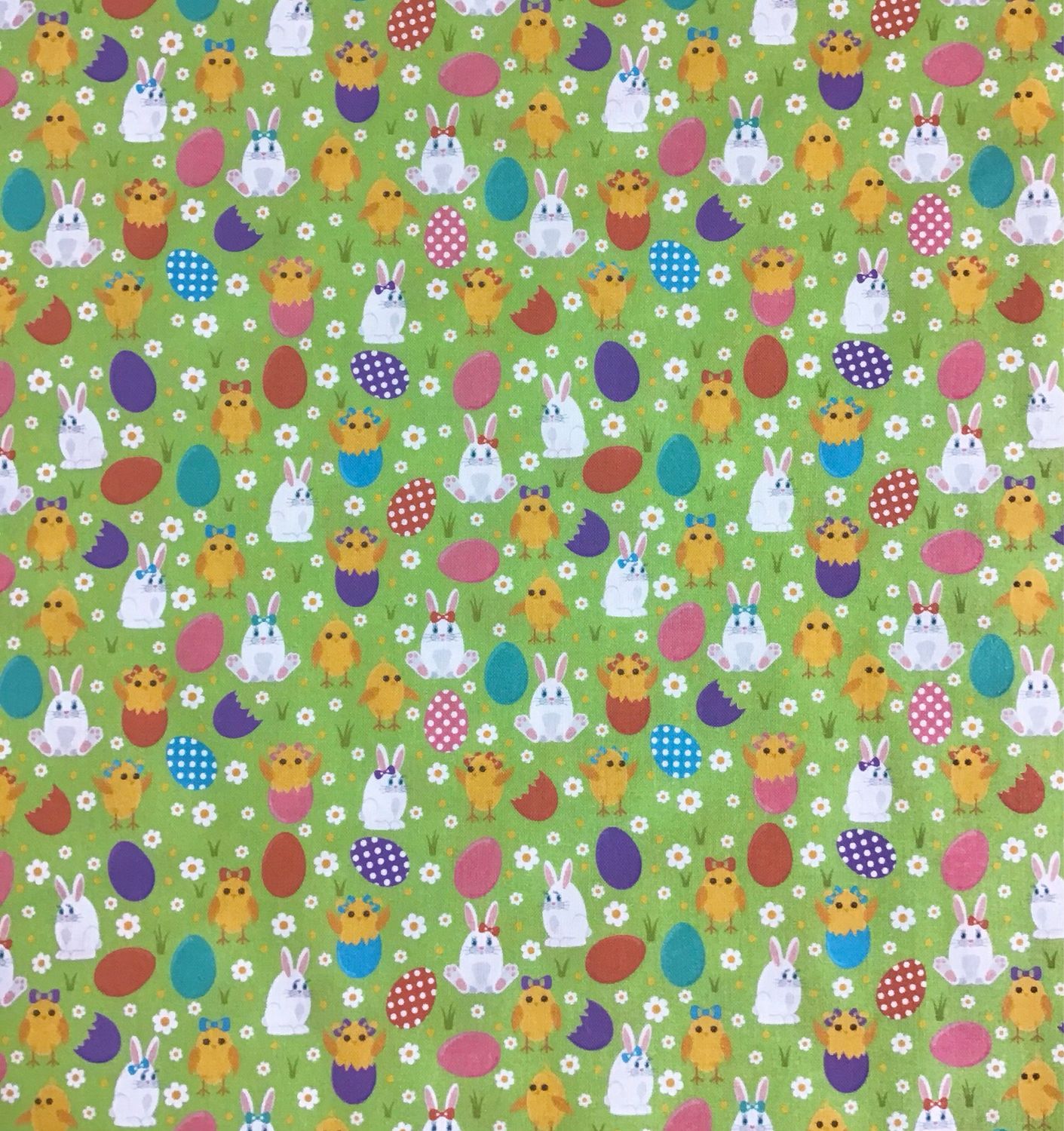 Bunnies And Chicks On Green