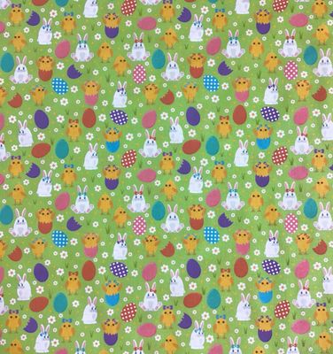 Bunnies And Chicks On Green