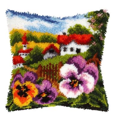 Latch Hook Kit: Cushion: Large: Landscape with Pansies