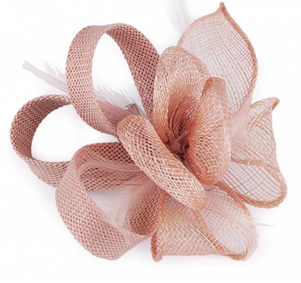 Fascinator / Brooch Flower with Feathers- Powder