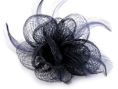 Brooch Flower with Feathers- Navy Brooch Flower with Feathers- Navy