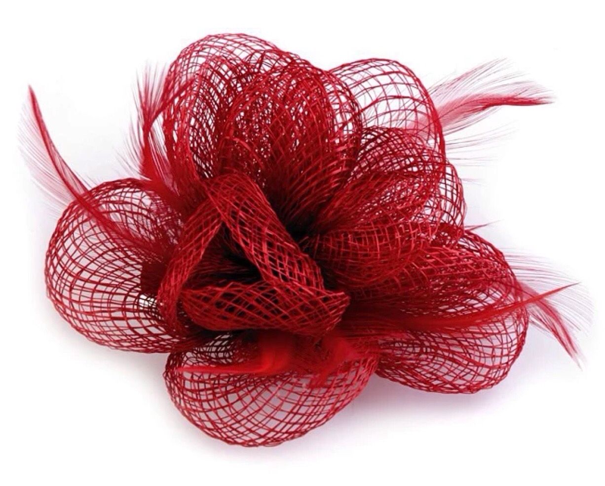 Brooch Flower with Feathers- Red