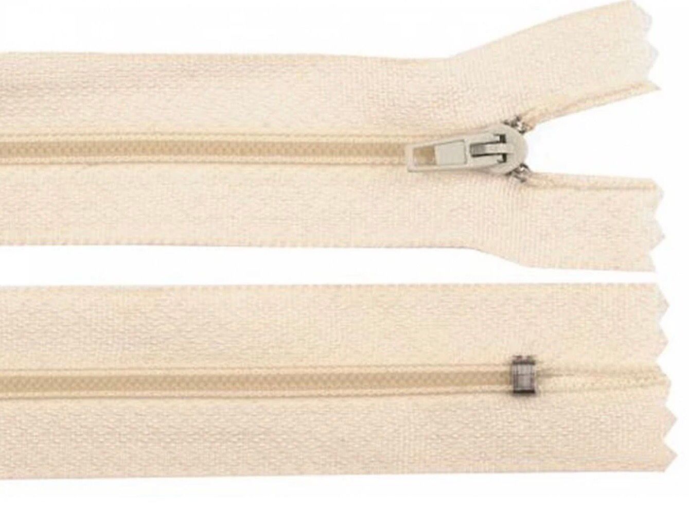 Nylon Zipper, No 3, length 45 cm pinlock- Light Cream