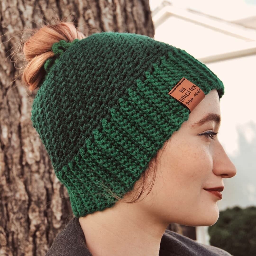 Forest Sprite - Made to Order - Messy Bun Beanie
