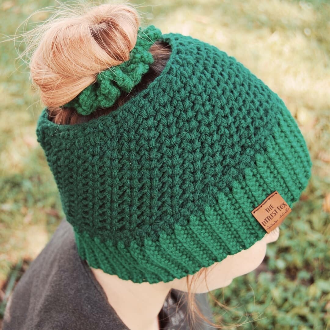 Forest Sprite - Made to Order - Messy Bun Beanie