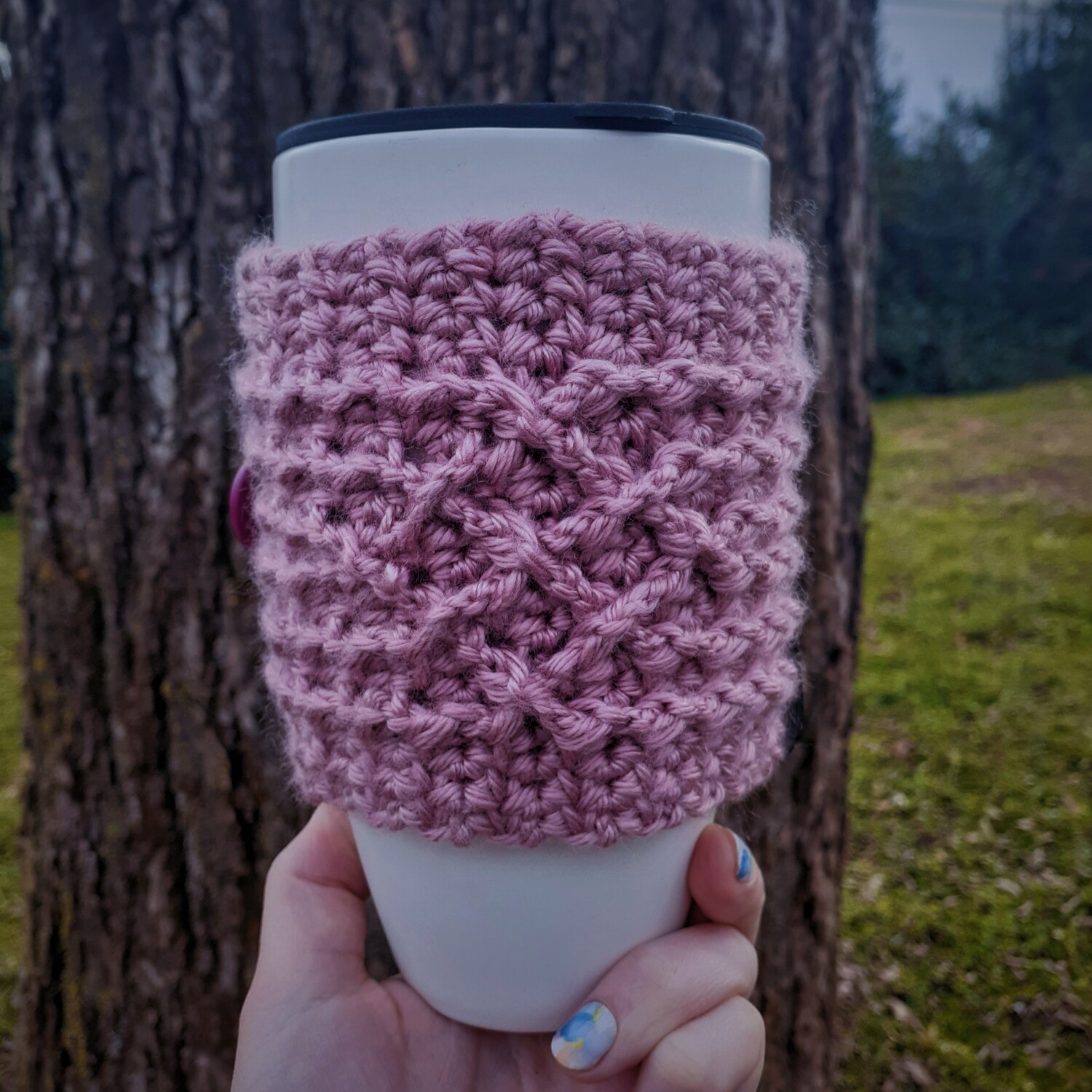 Cabled Cozy - Made to Order - Handled Mug Cozy with Button