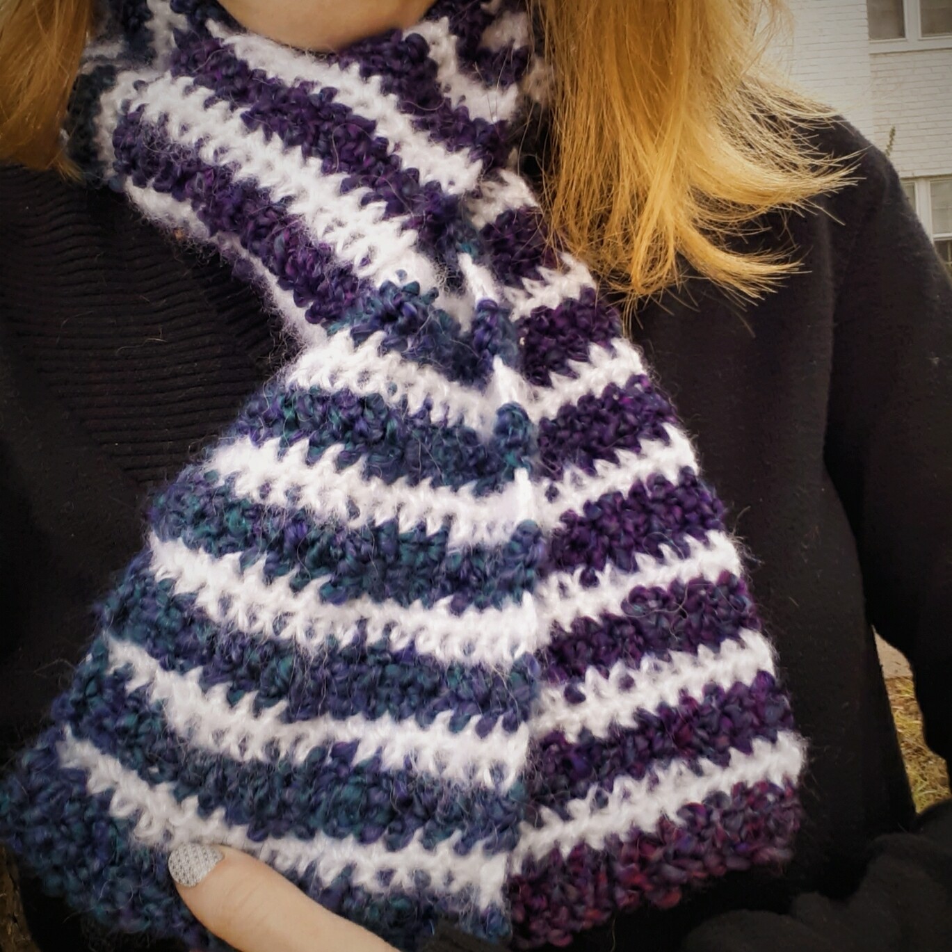Gradient Monarch - Purple and Teal Gradient with White Accent Textured Scarf