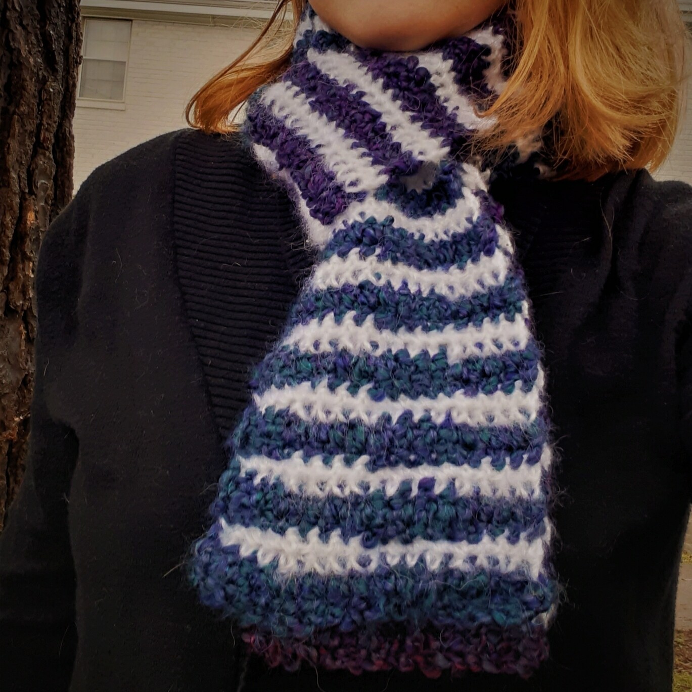 Gradient Monarch - Purple and Teal Gradient with White Accent Textured Scarf