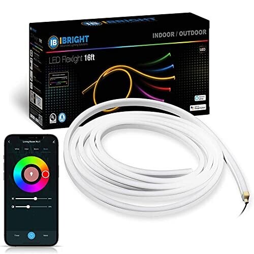 IBRIGHT Smart LED Strip Light, 5050 RGBW Wi-Fi LED Lights, 16ft IP66 Waterproof LED Rope Light (2700-5000K), Color Changing Lights for Bedroom (Pure White), Multi Music Sync, Alexa &amp; Google Assistant