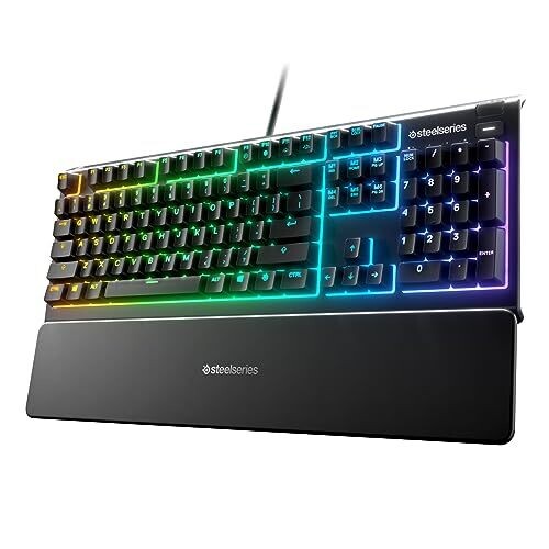 SteelSeries Apex 3 RGB Gaming Keyboard – 10-Zone RGB Illumination – IP32 Water Resistant – Premium Magnetic Wrist Rest (Whisper Quiet Gaming Switch)