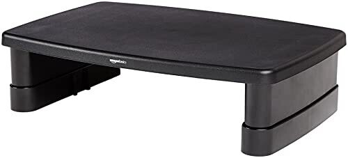 Amazon Basics Adjustable Computer Monitor Riser Desk Stand for Reduced Neck Strain - Fits Monitors, Laptops Up to 22lbs, Black