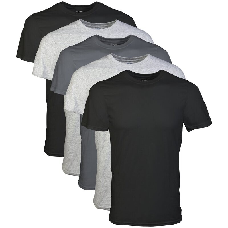 Gildan Men&#39;s Crew T-Shirts, Multipack, Style G1100, Black/Sport Grey/Charcoal (5-Pack), Large