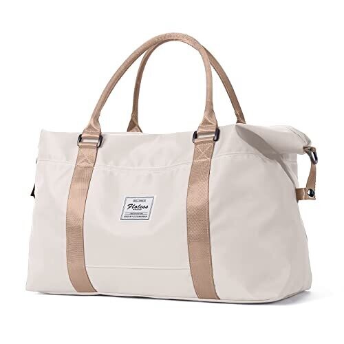 Sport Travel Duffle Bag Large Gym Tote Bag for Women, Weekender Bag Carry on Bag for Airplane, Ladies Beach Bag Overnight Bag Waterproof Hospital Bag Luggage Bag with Wet Bag Beige Brown