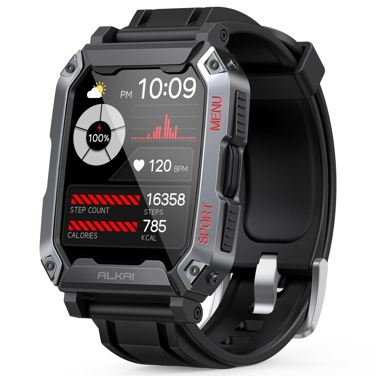 ALKAI Smart Watch Rugged and Military with 5ATM Waterproof Bluetooth Call(Answer/Dial Calls) AI Assistant, Long-Lasting Battery Life, Multiple Sports Tracking, Health Monitoring, 2.02&#39;&#39; HD Display
