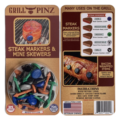 32 x STEAK MARKERS BY GRILL PINZ *BLUE, BLACK & GREEN COLOURS*
