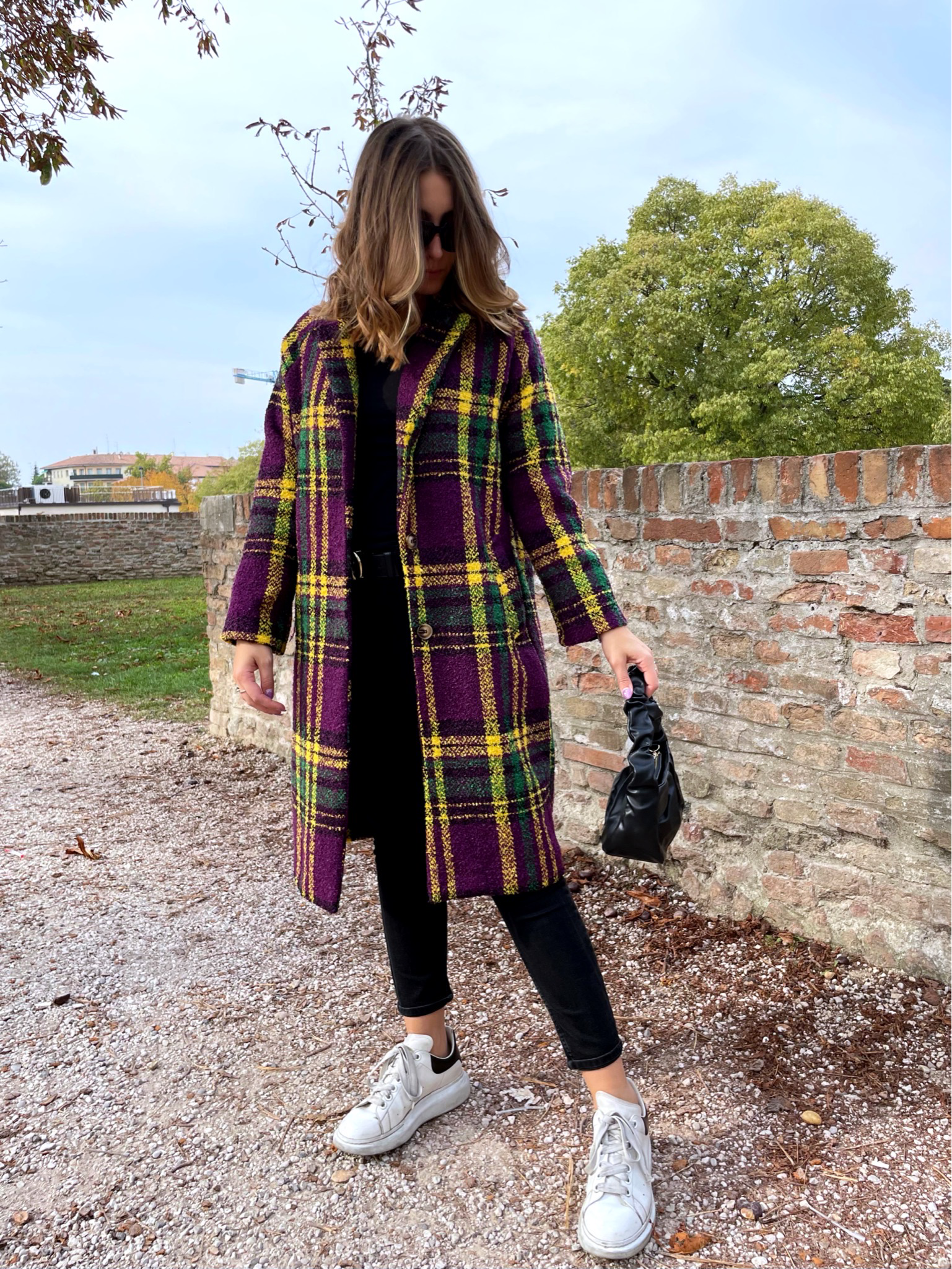 Cappotto quadri viola