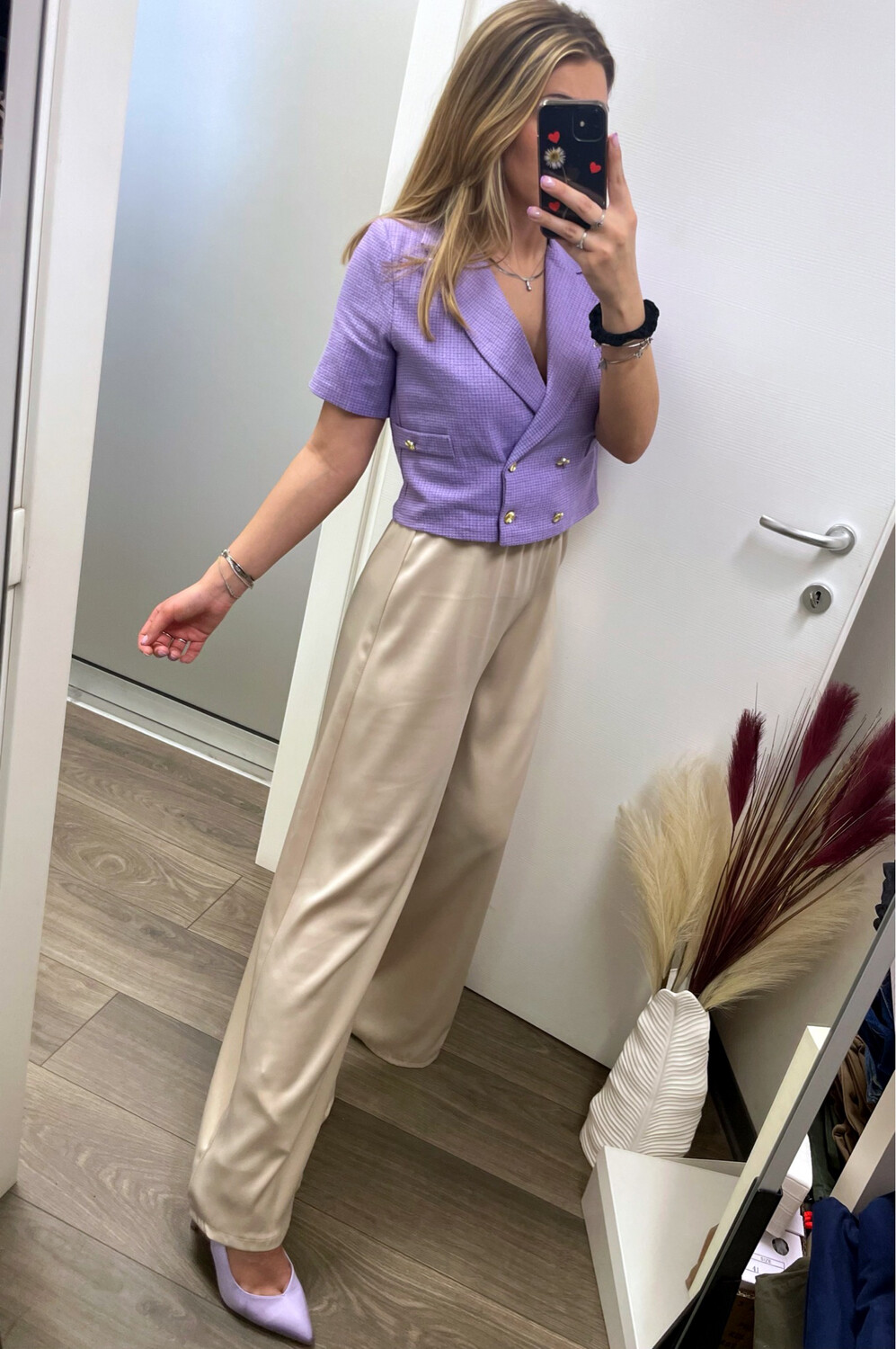 Pantalone in raso panna