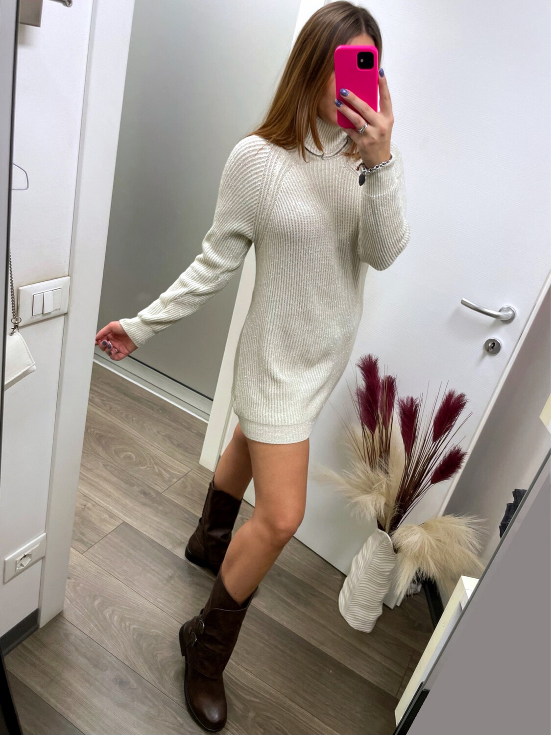 Maxi pull bianco brillantinato