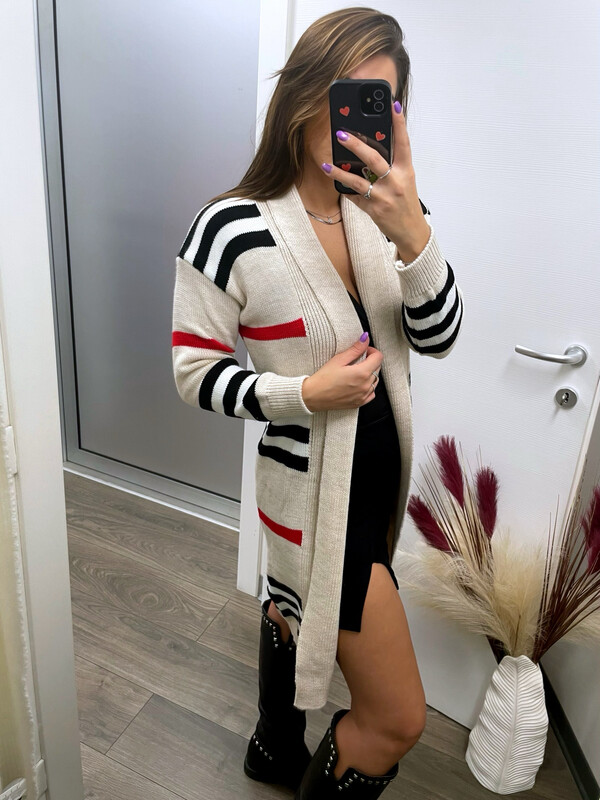 Giacca beige lunga a righe