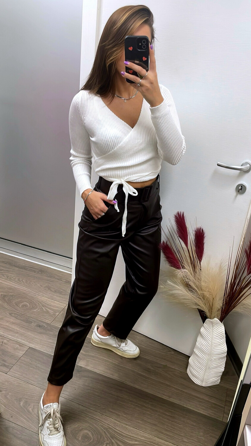 Pantalone marrone ecopelle