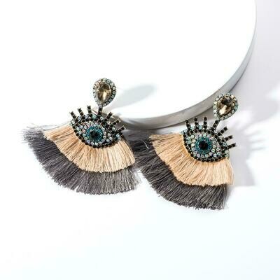Mystic Eye Double Tassel Earrings - Blush