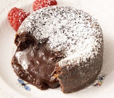 Chocolate lava cake with berry compote