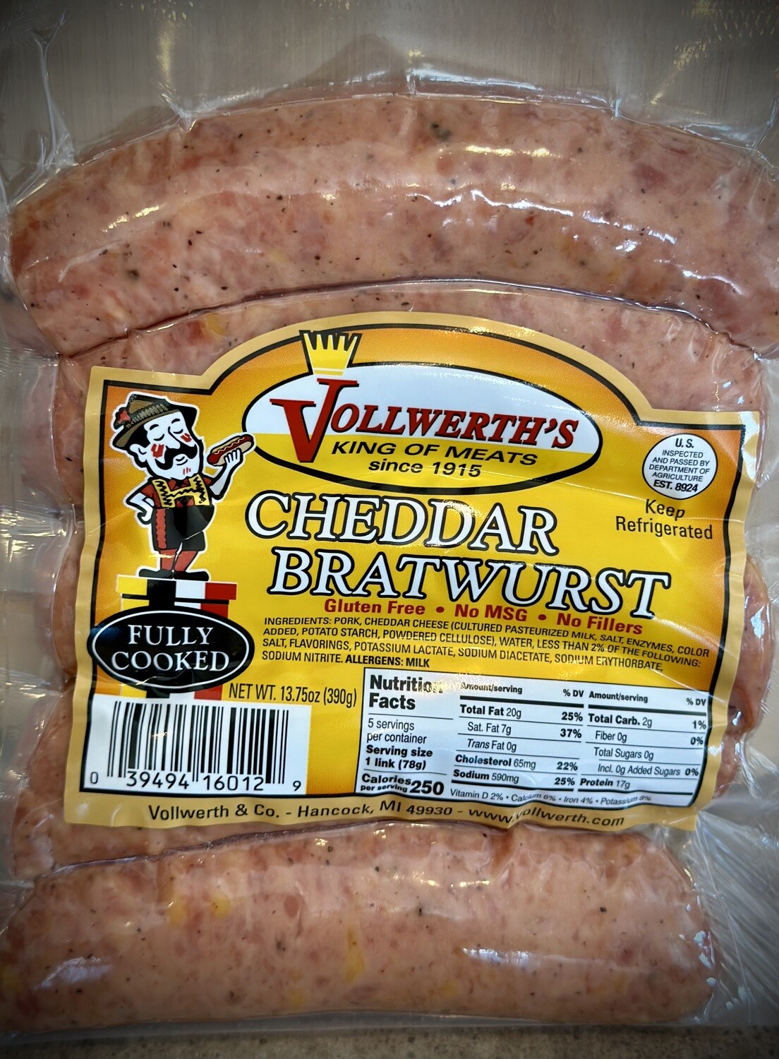 Vollwerth's Cheddar Bratwurst, 13.75 oz