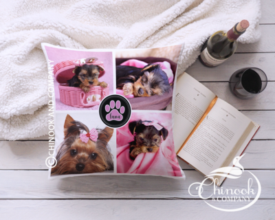 Custom photo pet pillow pink paw mark